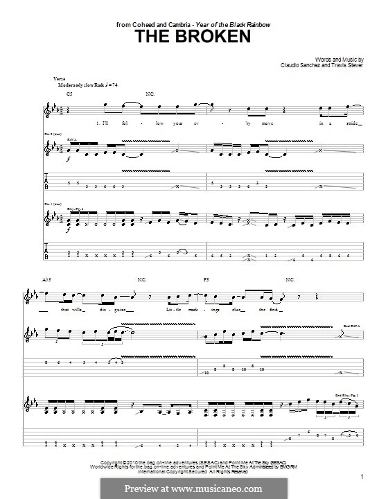 The Broken (Coheed and Cambria): For guitar with tab by Claudio Sanchez, Travis Stever