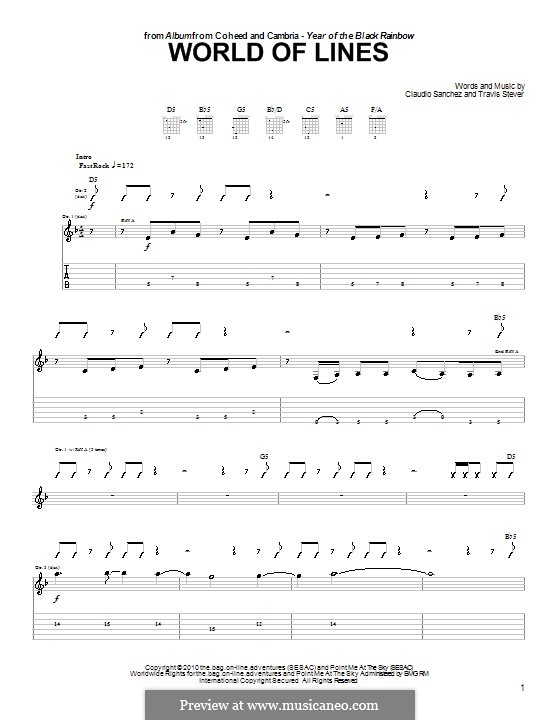 World of Lines (Coheed and Cambria): For guitar with tab by Claudio Sanchez, Travis Stever