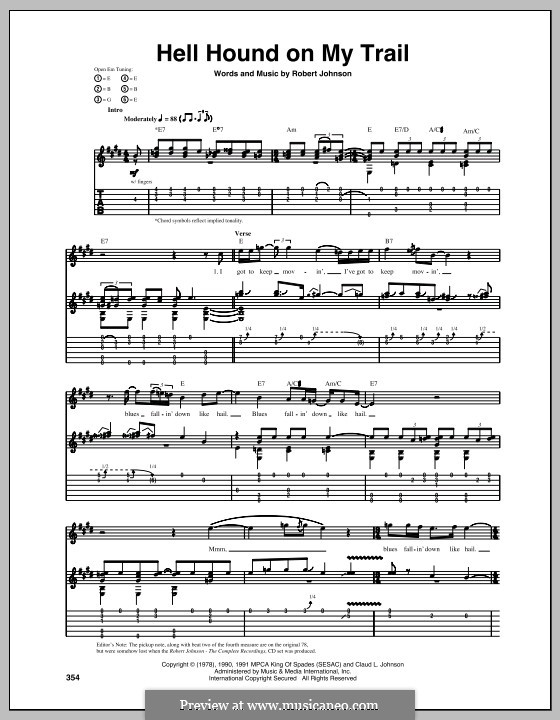 Hell Hound on My Trail (Eric Clapton): For guitar with tab by Robert Leroy Johnson