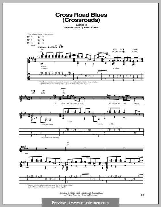 Cross Road Blues (Crossroads) sheet music (real book with lyrics)