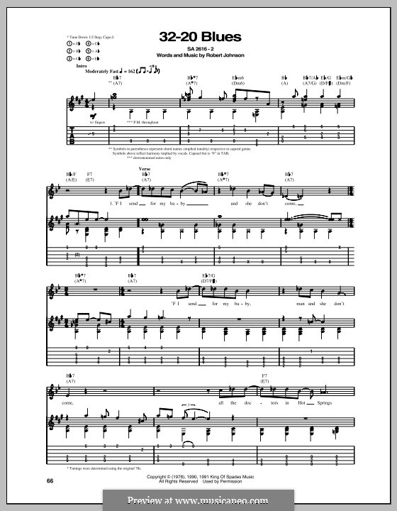 32-20 Blues (Eric Clapton): For guitar with tab by Robert Leroy Johnson