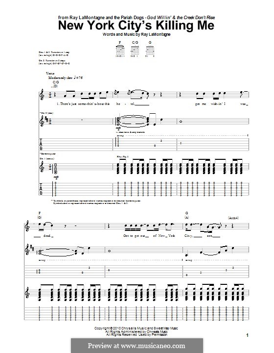 New York City's Killing Me: For guitar with tab by Ray LaMontagne