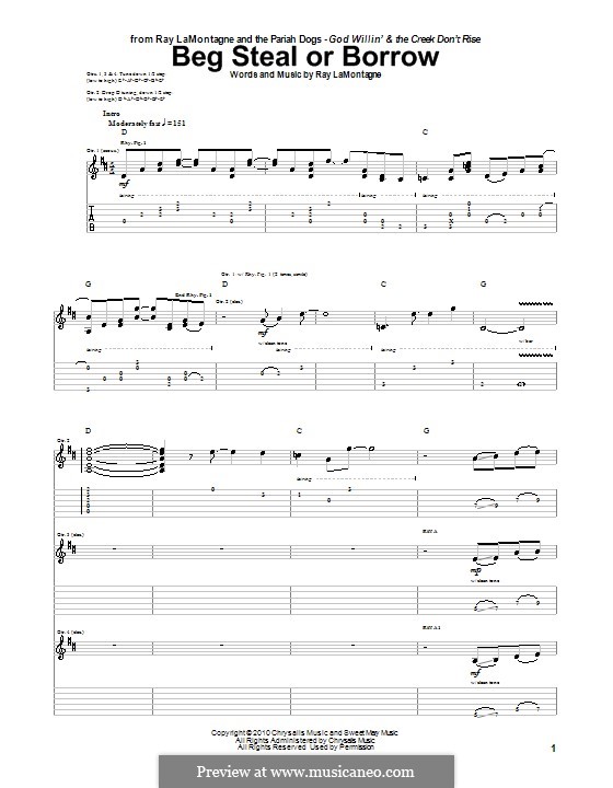 Beg Steal or Borrow (Ray LaMontagne and The Pariah Dogs): For guitar with tab by Ray LaMontagne