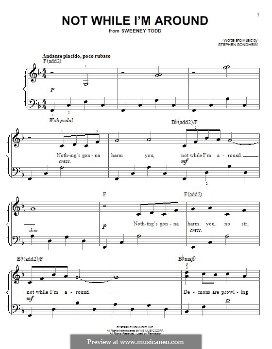 Not While I'm Around (from Sweeney Todd): For easy piano by Stephen Sondheim