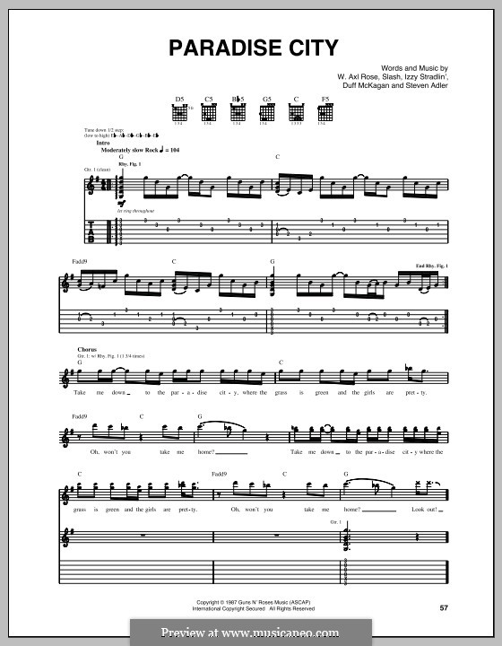 Paradise City Guns and Roses Partitura