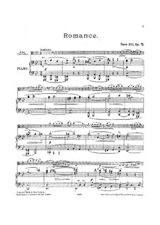 Romance for Viola and Piano, Op.72: Solo part, Score for two performers by Hans Sitt
