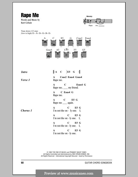 Rape Me (Nirvana): Lyrics and chords (with chord boxes) by Kurt Cobain