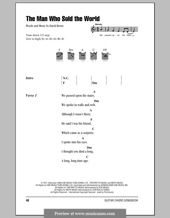 The Man Who Sold the World (Nirvana): Lyrics and chords (with chord boxes) by David Bowie