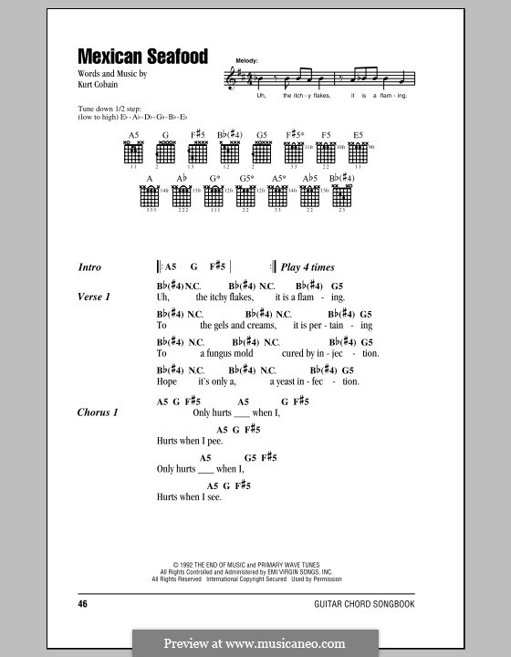 Mexican Seafood (Nirvana): Lyrics and chords (with chord boxes) by Kurt Cobain