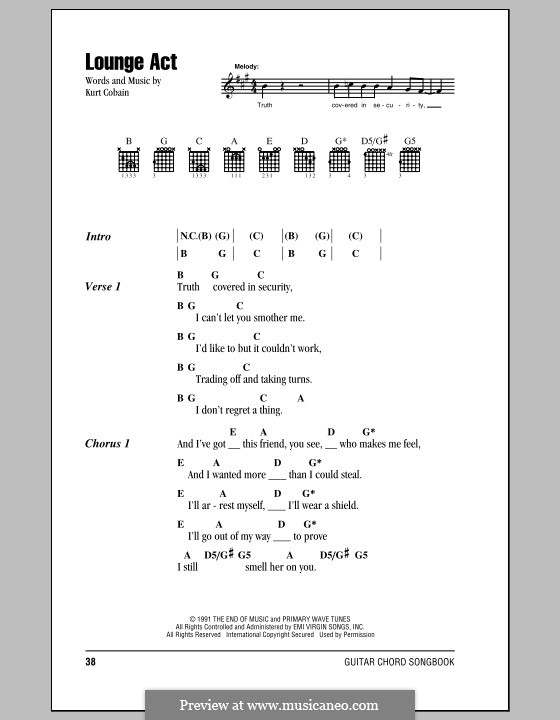 Lounge Act (Nirvana): Lyrics and chords (with chord boxes) by Kurt Cobain