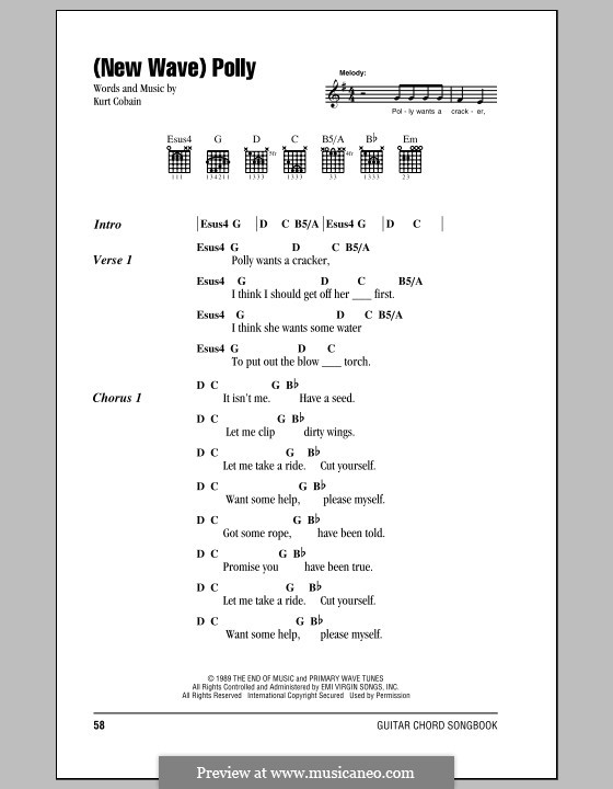 (New Wave) Polly (Nirvana): Lyrics and chords (with chord boxes) by Kurt Cobain