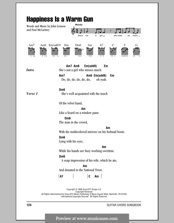 Happiness is a Warm Gun (The Beatles): Lyrics and chords (with chord boxes) by John Lennon, Paul McCartney