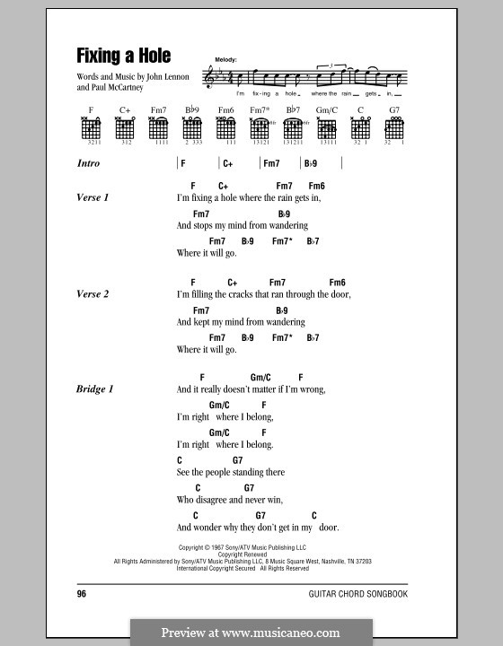 Fixing a Hole (The Beatles): Lyrics and chords (with chord boxes) by John Lennon, Paul McCartney