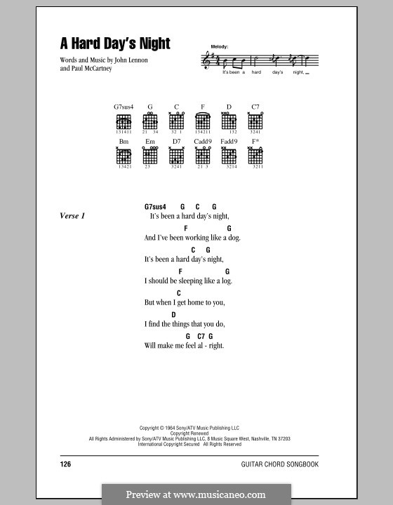 A Hard Day's Night (The Beatles): Lyrics and chords by John Lennon, Paul McCartney