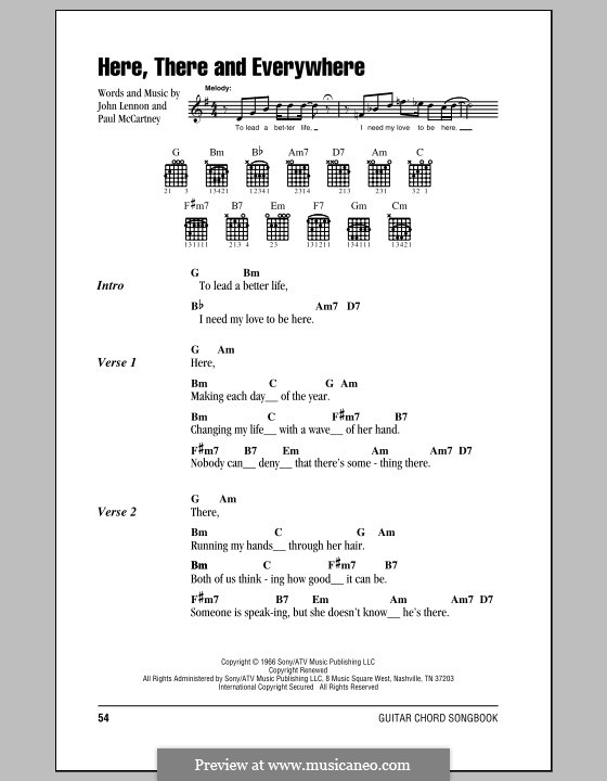 Here, There and Everywhere (The Beatles): Lyrics and chords (with chord boxes) by John Lennon, Paul McCartney