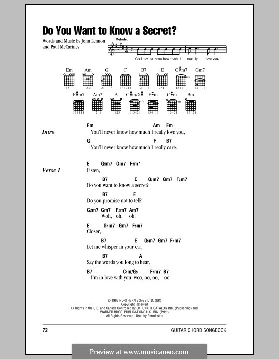 Do You Want to Know a Secret? (The Beatles): Lyrics and chords (with chord boxes) by John Lennon, Paul McCartney