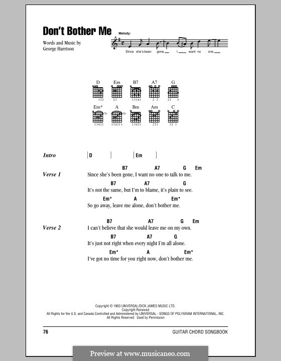 Don't Bother Me (The Beatles): Lyrics and chords (with chord boxes) by George Harrison