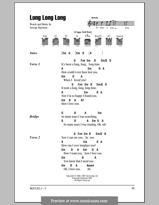 Long Long Long (The Beatles): Lyrics and chords (with chord boxes) by George Harrison