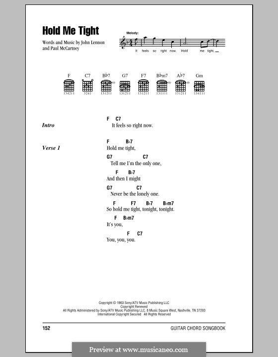 Hold Me Tight (The Beatles): Lyrics and chords (with chord boxes) by John Lennon, Paul McCartney