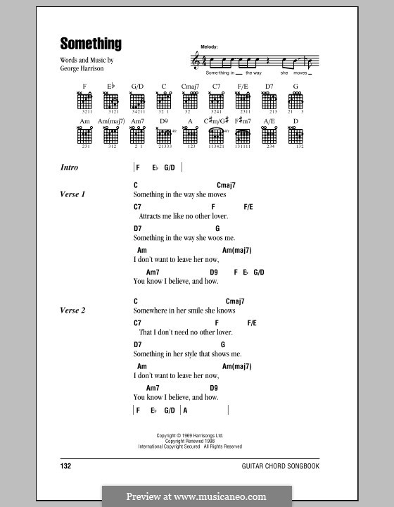 Something (The Beatles): Lyrics and chords (with chord boxes) by George Harrison