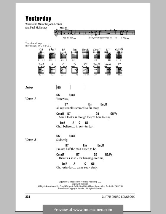 Vocal version: Lyrics and chords (with chord boxes) by John Lennon, Paul McCartney