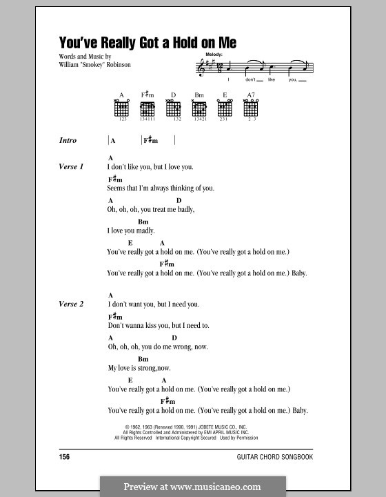You've Really Got a Hold on Me: Lyrics and chords (with chord boxes) by Smokey Robinson