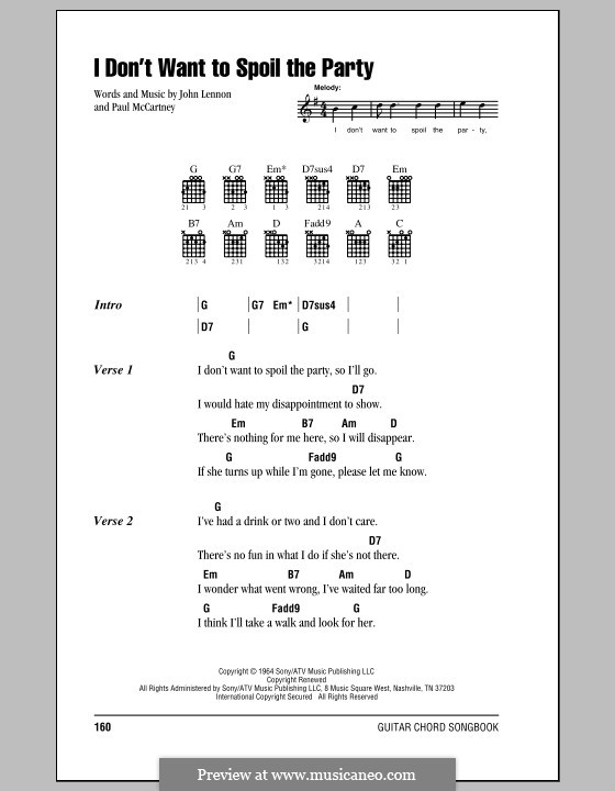 I Don't Want To Spoil the Party (The Beatles): Lyrics and chords (with chord boxes) by John Lennon, Paul McCartney