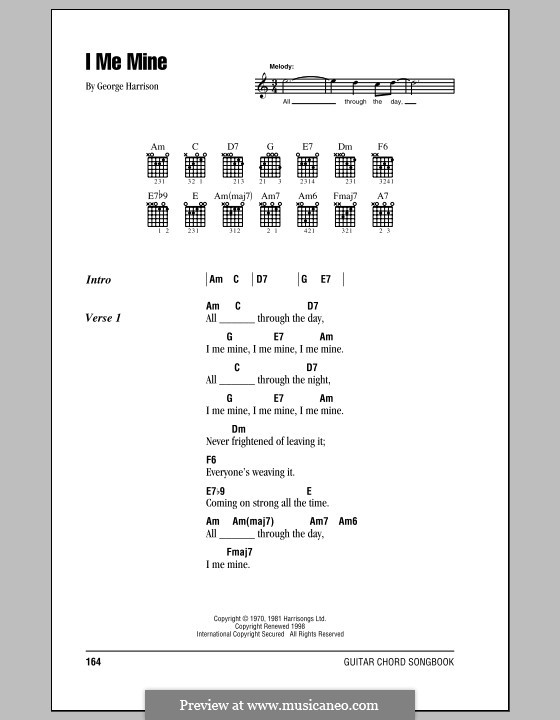 I Me Mine (The Beatles): Lyrics and chords (with chord boxes) by George Harrison