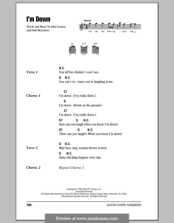 I'm Down (The Beatles): Lyrics and chords (with chord boxes) by John Lennon, Paul McCartney