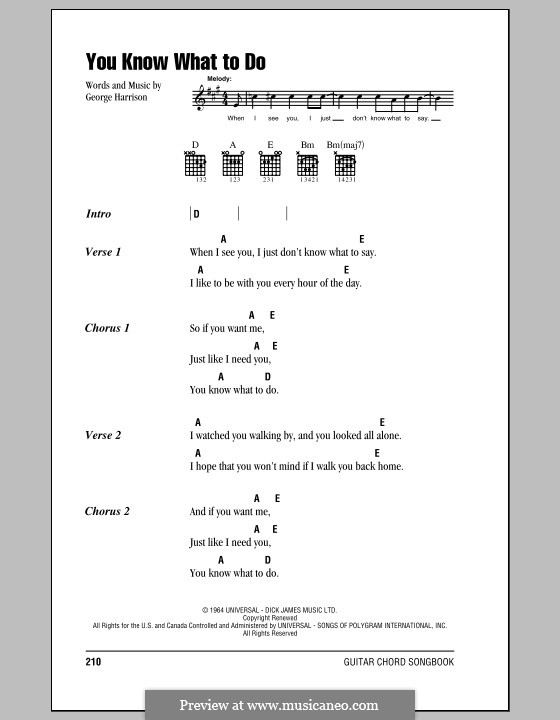 You Know What to do (The Beatles): Lyrics and chords (with chord boxes) by George Harrison