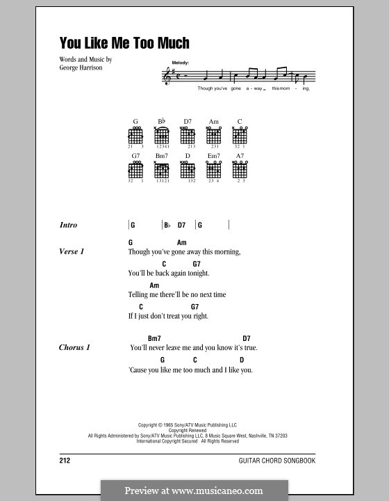 You Like Me Too Much (The Beatles): Lyrics and chords (with chord boxes) by George Harrison