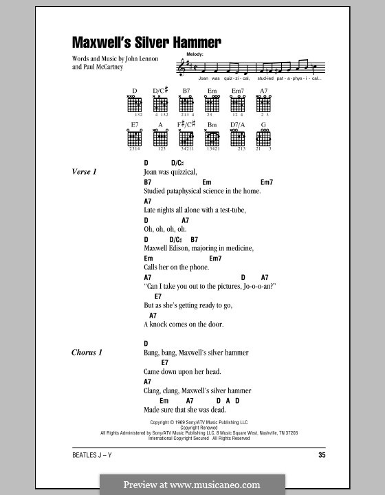 Maxwell's Silver Hammer (The Beatles): Lyrics and chords (with chord boxes) by John Lennon, Paul McCartney