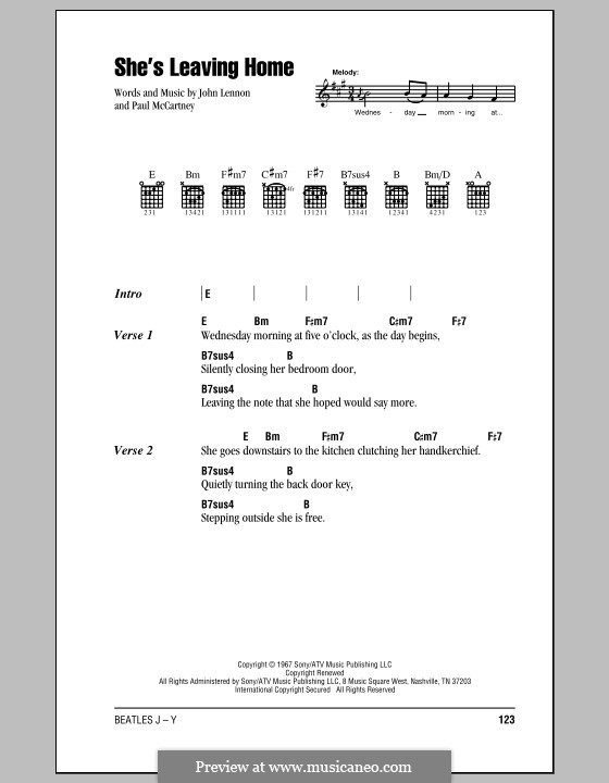 She's Leaving Home (The Beatles): Lyrics and chords (with chord boxes) by John Lennon, Paul McCartney