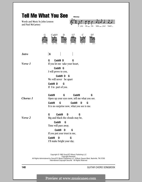 Tell Me What You See (The Beatles): Lyrics and chords (with chord boxes) by John Lennon, Paul McCartney