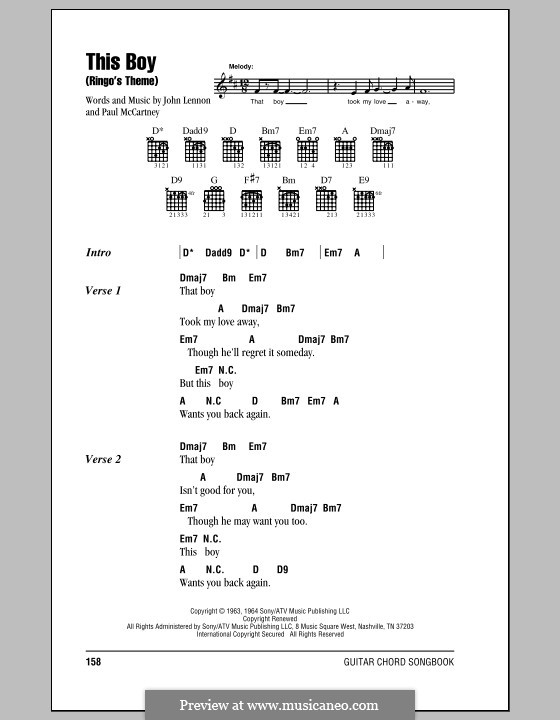 This Boy (Ringo's Theme): Lyrics and chords with chord boxes (The Beatles) by John Lennon, Paul McCartney