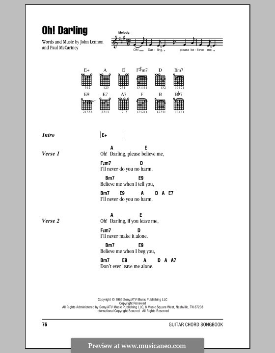 Oh! Darling (The Beatles): Lyrics and chords (with chord boxes) by John Lennon, Paul McCartney