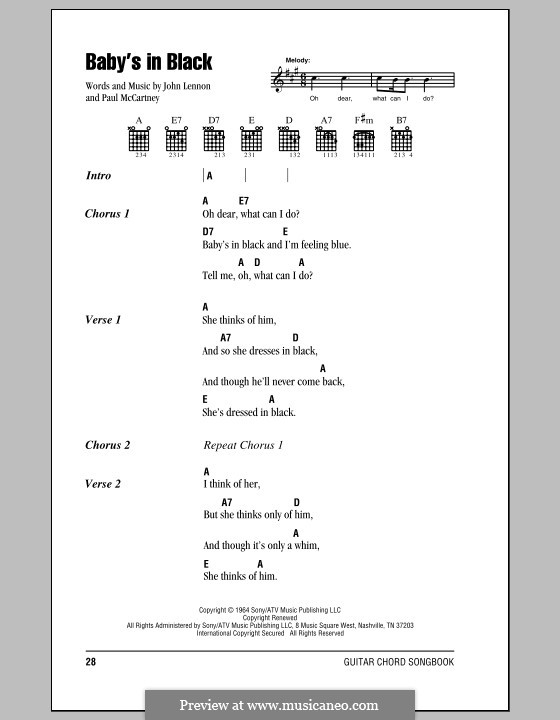 Baby's in Black (The Beatles): Lyrics and chords (with chord boxes) by John Lennon, Paul McCartney