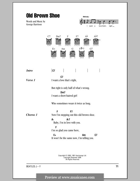 Old Brown Shoe (The Beatles): Lyrics and chords (with chord boxes) by George Harrison