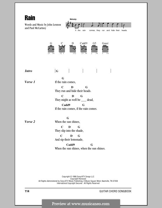 Rain (The Beatles): Lyrics and chords (with chord boxes) by John Lennon, Paul McCartney