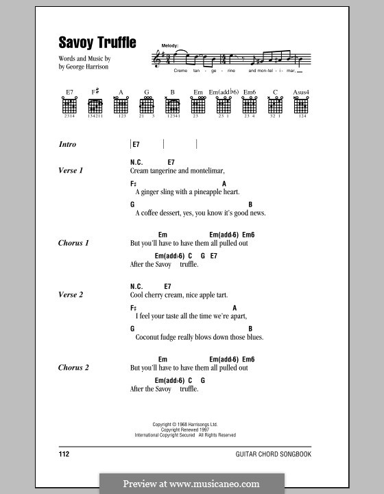 Savoy Truffle (The Beatles): Lyrics and chords (with chord boxes) by George Harrison