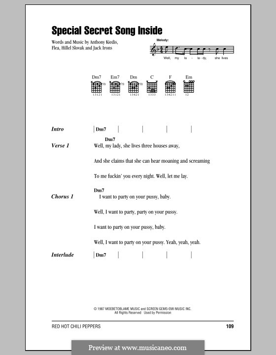 Special Secret Song Inside (Red Hot Chili Peppers): Lyrics and chords (with chord boxes) by Flea, Anthony Kiedis, Hillel Slovak, Jack Irons