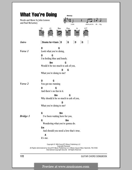 What You're Doing (The Beatles): Lyrics and chords (with chord boxes) by John Lennon, Paul McCartney