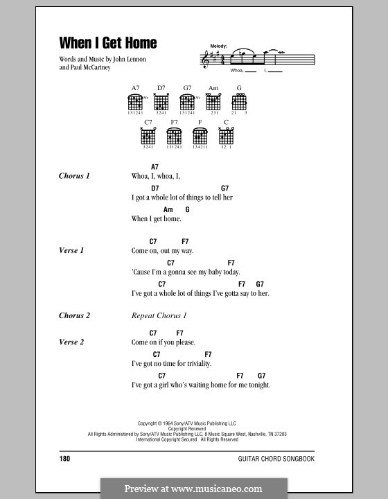 When I Get Home (The Beatles): Lyrics and chords (with chord boxes) by John Lennon, Paul McCartney