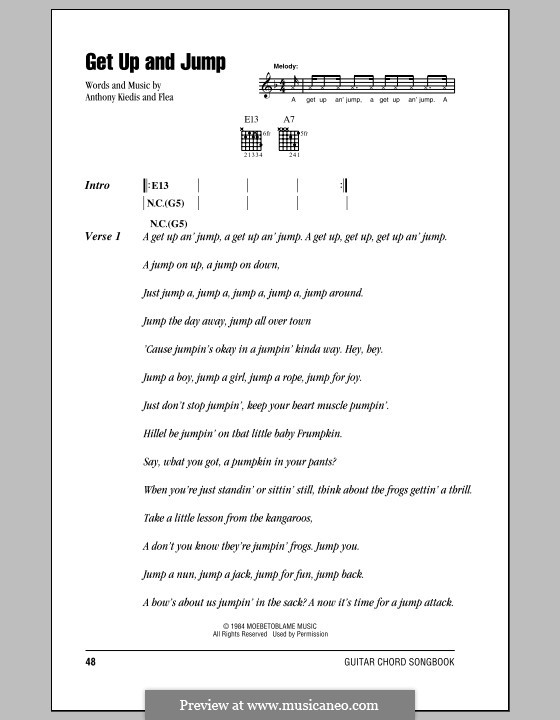 Get Up and Jump (Red Hot Chili Peppers): Lyrics and chords (with chord boxes) by Flea, Anthony Kiedis