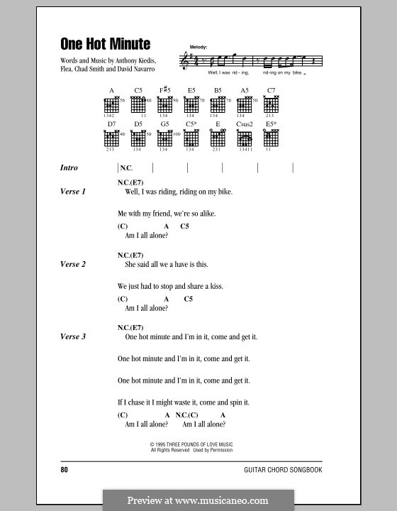 One Hot Minute (Red Hot Chili Peppers): Lyrics and chords (with chord boxes) by Flea, Anthony Kiedis, Chad Smith, Dave Navarro