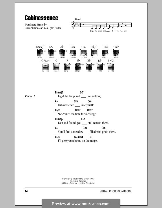 Cabinessence (The Beach Boys): Lyrics and chords (with chord boxes) by Brian Wilson, Van Dyke Parks