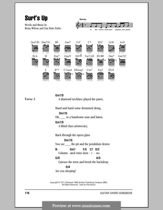 Surf's Up (The Beach Boys): Lyrics and chords (with chord boxes) by Brian Wilson, Van Dyke Parks