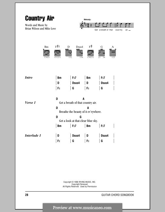 Country Air (The Beach Boys): Lyrics and chords (with chord boxes) by Brian Wilson, Mike Love