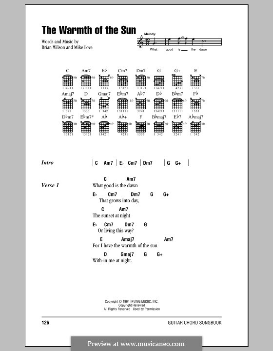 The Warmth of the Sun (The Beach Boys): Lyrics and chords (with chord boxes) by Brian Wilson, Mike Love