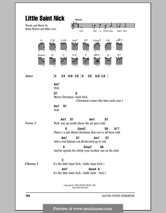 Little Saint Nick (The Beach Boys): Lyrics and chords (with chord boxes) by Brian Wilson, Mike Love